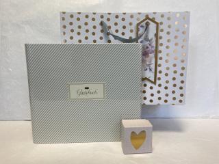 Hochzeits-Gästebuch, Mini-Geschenkschachtel mit Herz-Aufdruck, weiße Geschenktasche mit goldenen Punkten