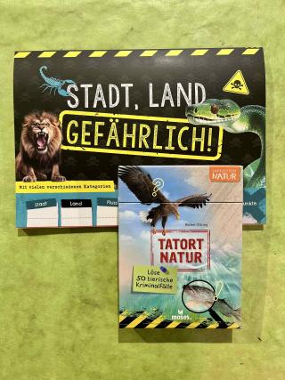Spielblock Stadt, Land, gefährlich. Kriminalistisches Kartenspiel Tatort Natur.
