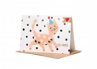 Hampeltierkarte aus hand-geschöpftem, farbigen Papier mit Katze, die ihre Beinchen bewegen kann.