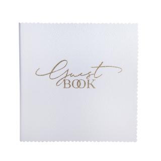 Weißes Gästebuch mit dem Aufdruck Guest Book.