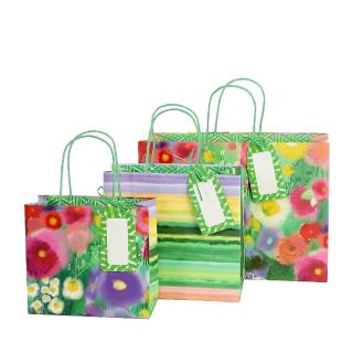 Geschenktragetaschen in verschiedenen Größen und Designs.