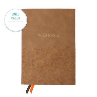 Schreibbuch in braun mit dem Aufdruck Wild & Free.
