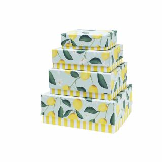 Geschenkkartons La Dolce Vita mit Zitronen- und Blätterdesign in verschiedenen Größen.